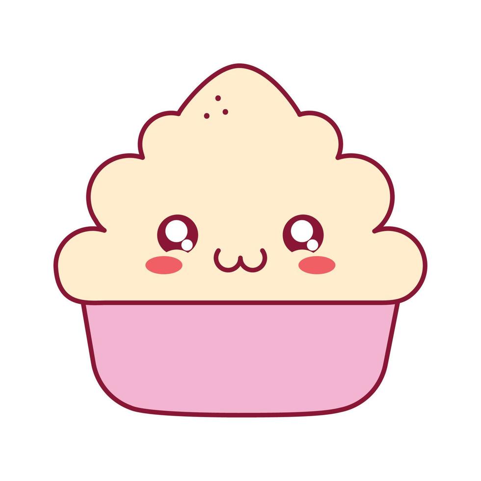 smiling kawaii cupcake vector