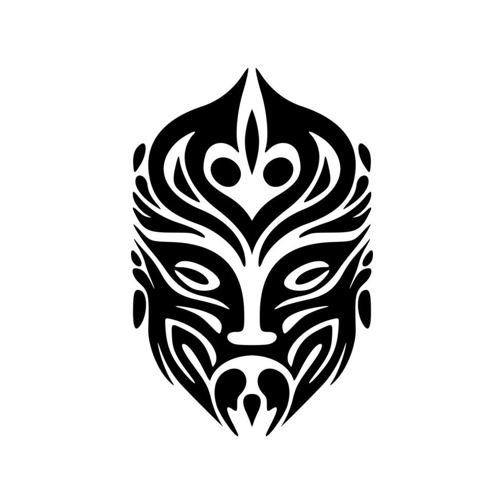 Vector illustration of a Polynesian tattoo design depicting a mask in black and white