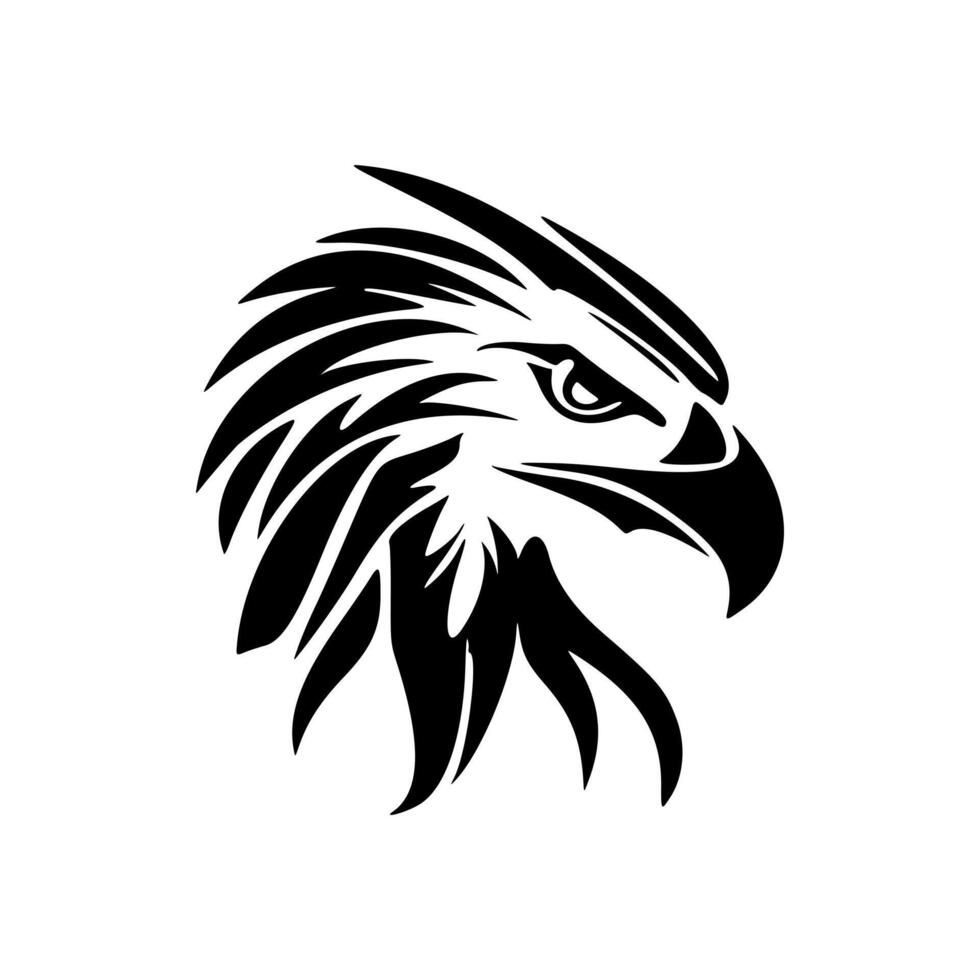 A logo of an eagle in black and white vector format.