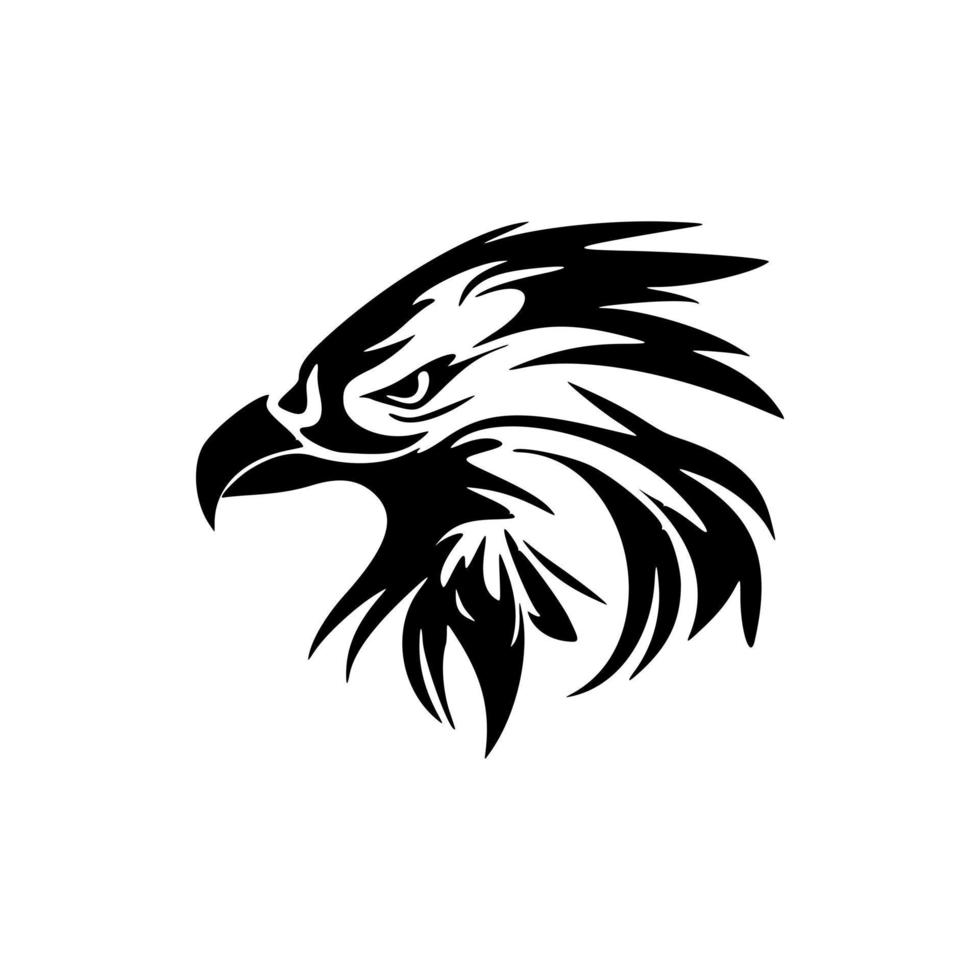 A logo of an eagle in black and white using a vector illustration.