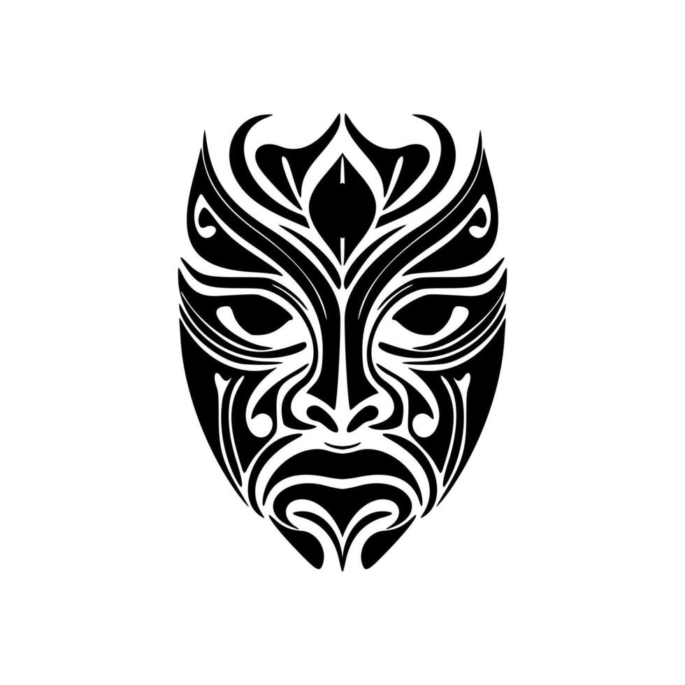 Vector illustration of a Polynesian mask in black and white.