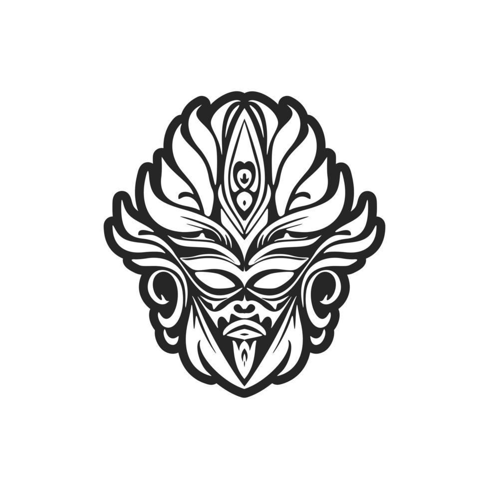 Vector illustration of a Polynesian mask tattoo in black and white