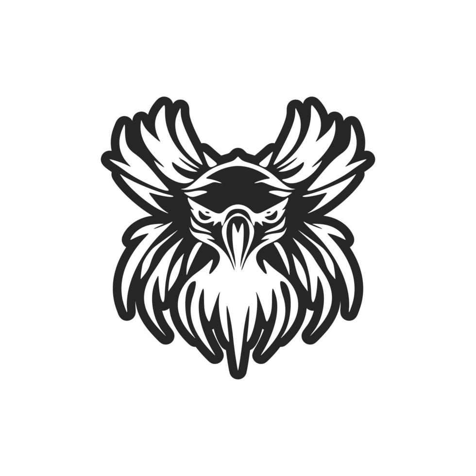 A logo of an eagle with black and white vector graphics.