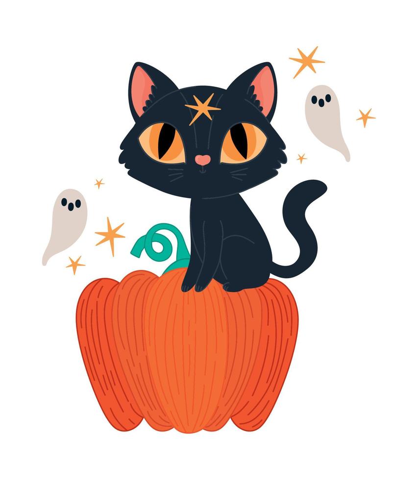 halloween cat and ghosts vector