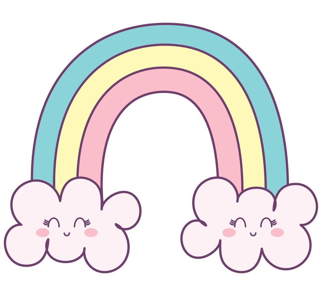 happy clouds with rainbow vector