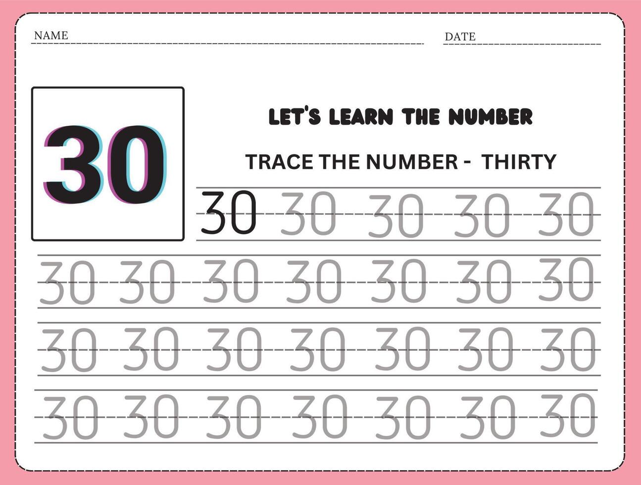 Trace and write the number 30 Handwriting practice Learning numbers Trace and write the number 30 Handwriting practice Learning numbers
