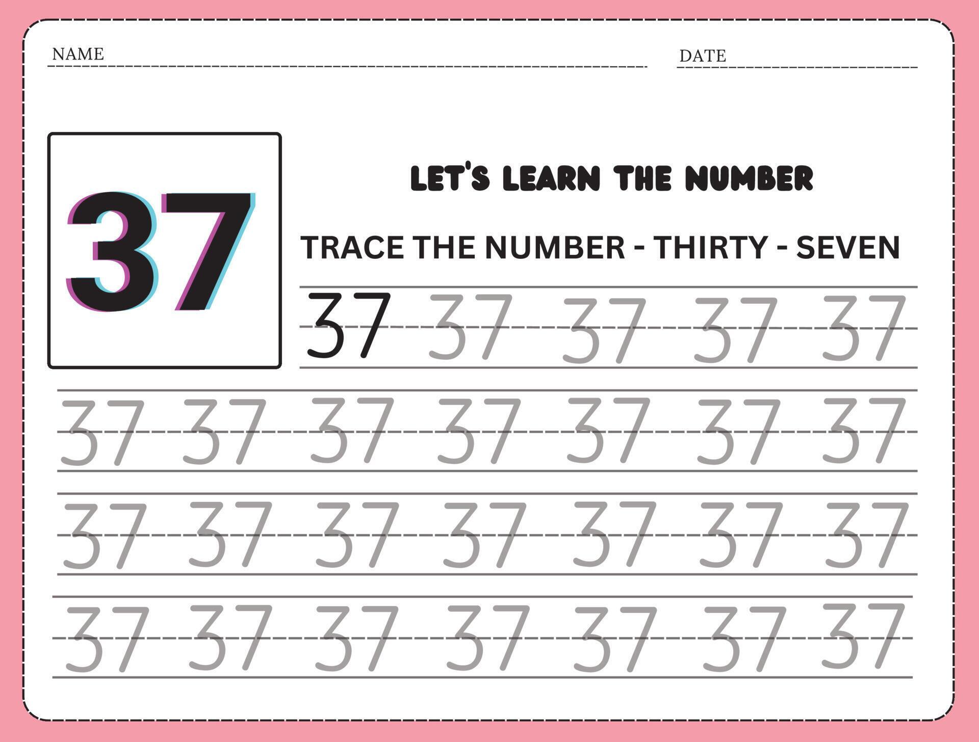 37 Degre Kiss Scan Vf Trace and write the number 37. Handwriting practice. Learning numbers