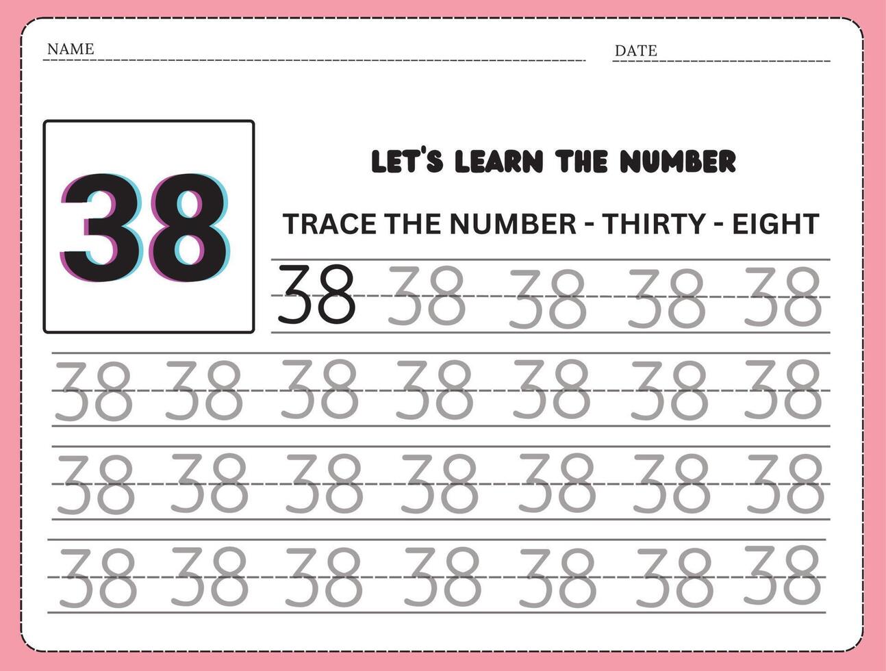 Trace and write the number 38 handwriting practice learning numbers