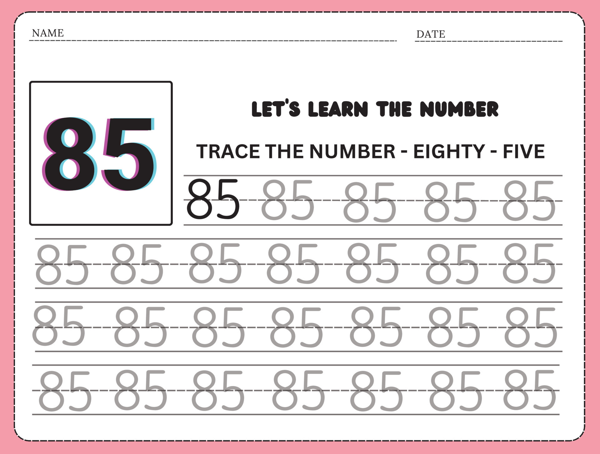 Trace And Write The Number 85 Handwriting Practice Learning Numbers trace-and-write-the-number-85-handwriting-practice-learning-numbers