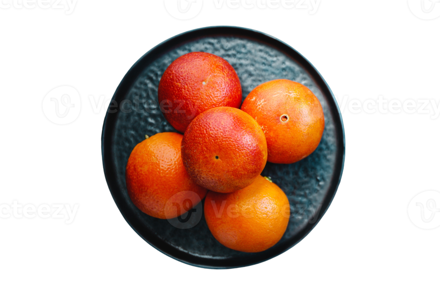 Blue plate with grapefruits isolated on a transparent background