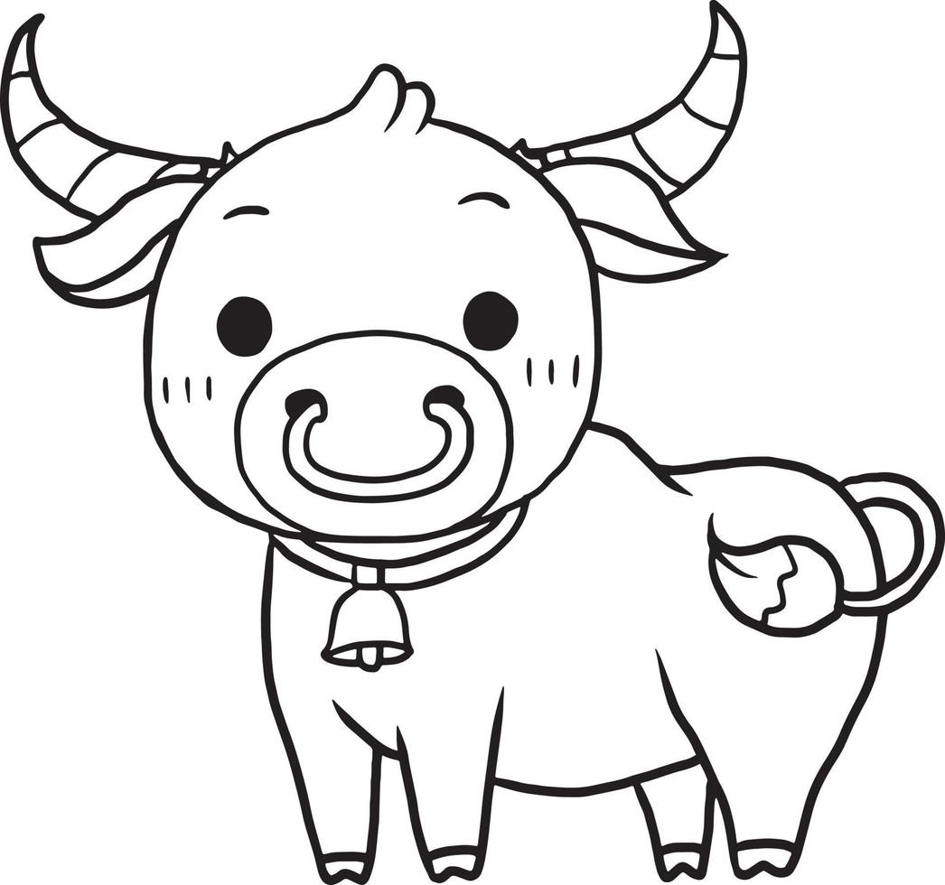 Buffalo animal cartoon doodle kawaii anime coloring page cute illustration drawing clip art character chibi manga comic vector