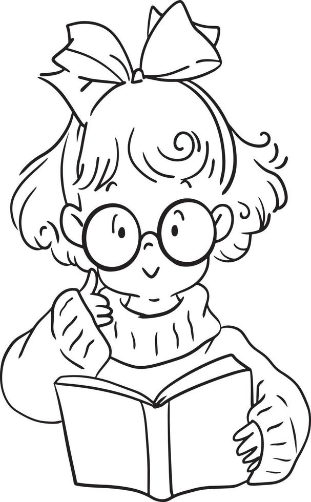 Reading book cartoon doodle kawaii anime coloring page cute illustration clipart character chibi manga comic drawing line art free download vector