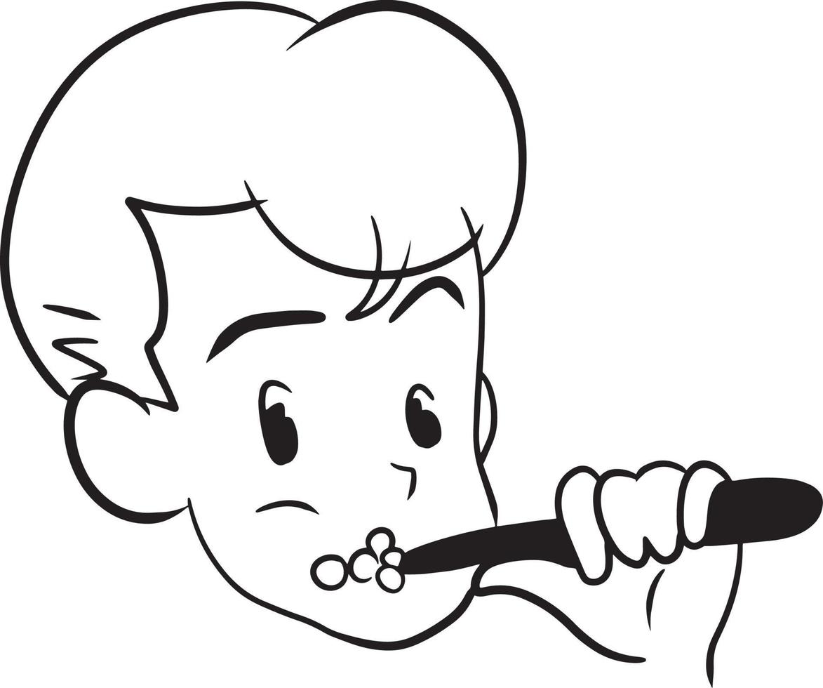 Man brushing teeth cartoon doodle kawaii anime coloring page cute illustration drawing clip art character chibi manga vector