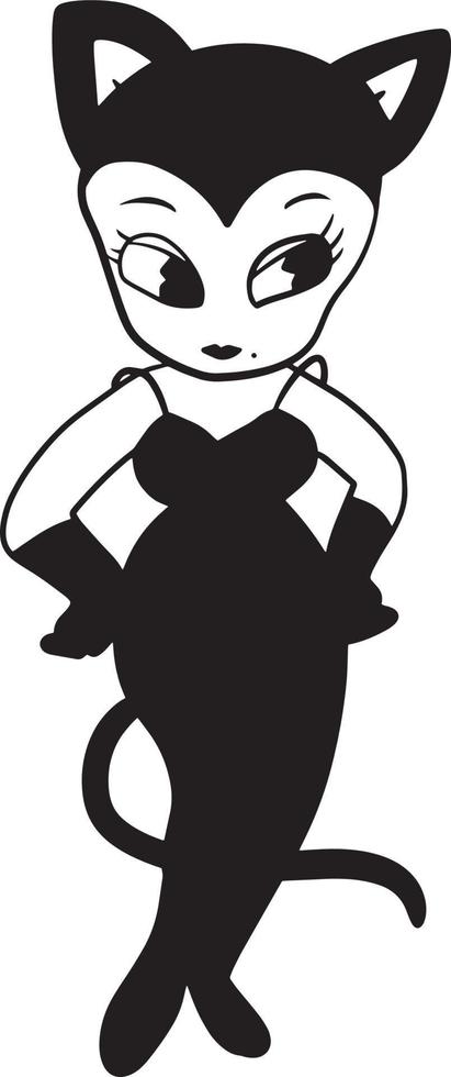 gato dama dibujos animados garabatear kawaii anime colorante página linda ilustración clipart personaje chibi manga cómic dibujo línea Arte gratis descargar vector