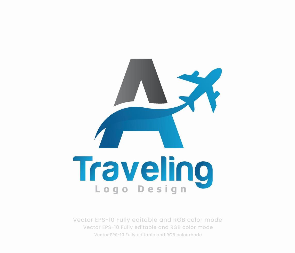 Letter A travel logo and airplane logo vector