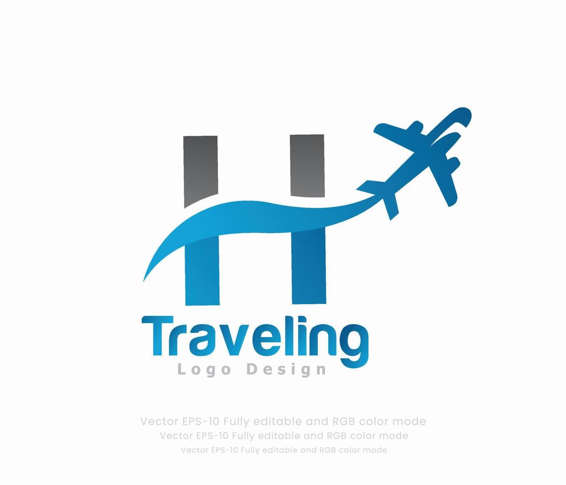 letra h viaje logo y avión logo vector