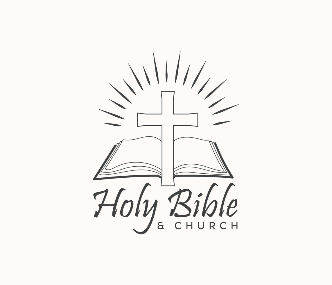 Holy Bible and church logo with a cross vector