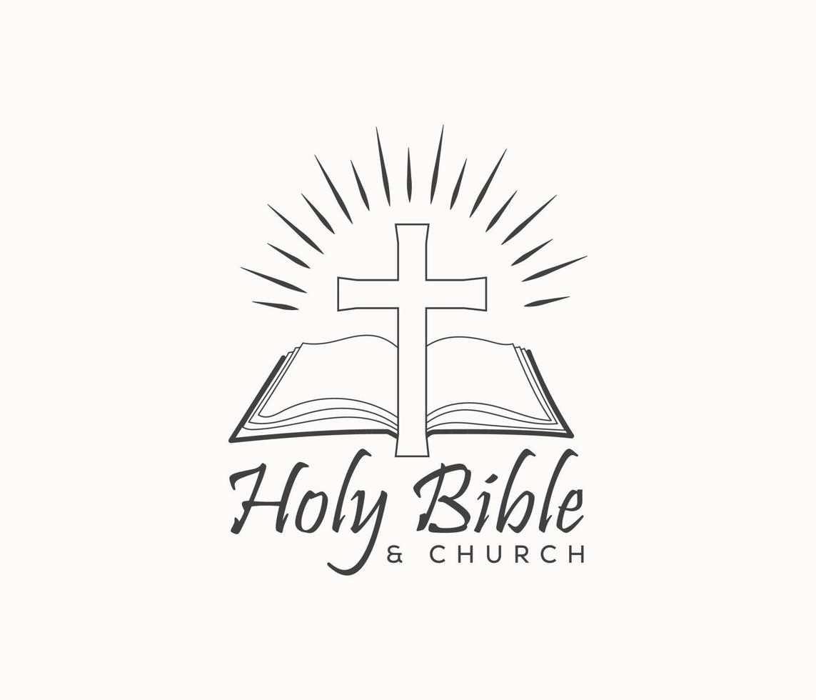 santo Biblia y Iglesia logo con un cruzar vector