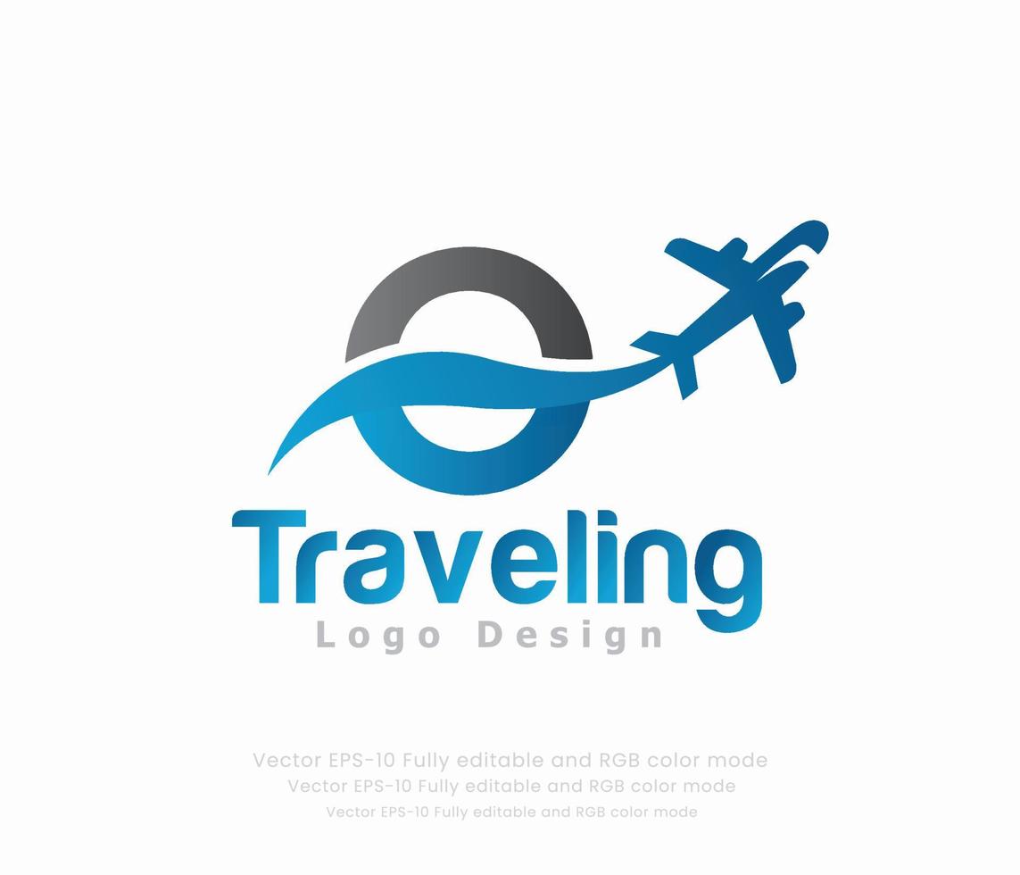 letra o viaje logo y avión logo vector