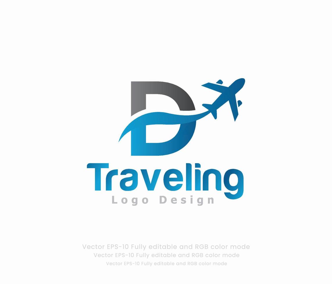 Letter D travel logo and airplane logo vector