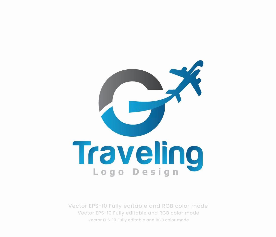 Letter G travel logo and airplane logo vector
