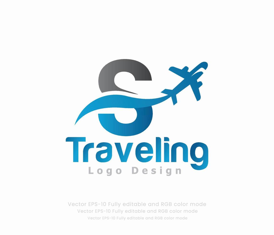 Letter S travel logo and airplane logo vector