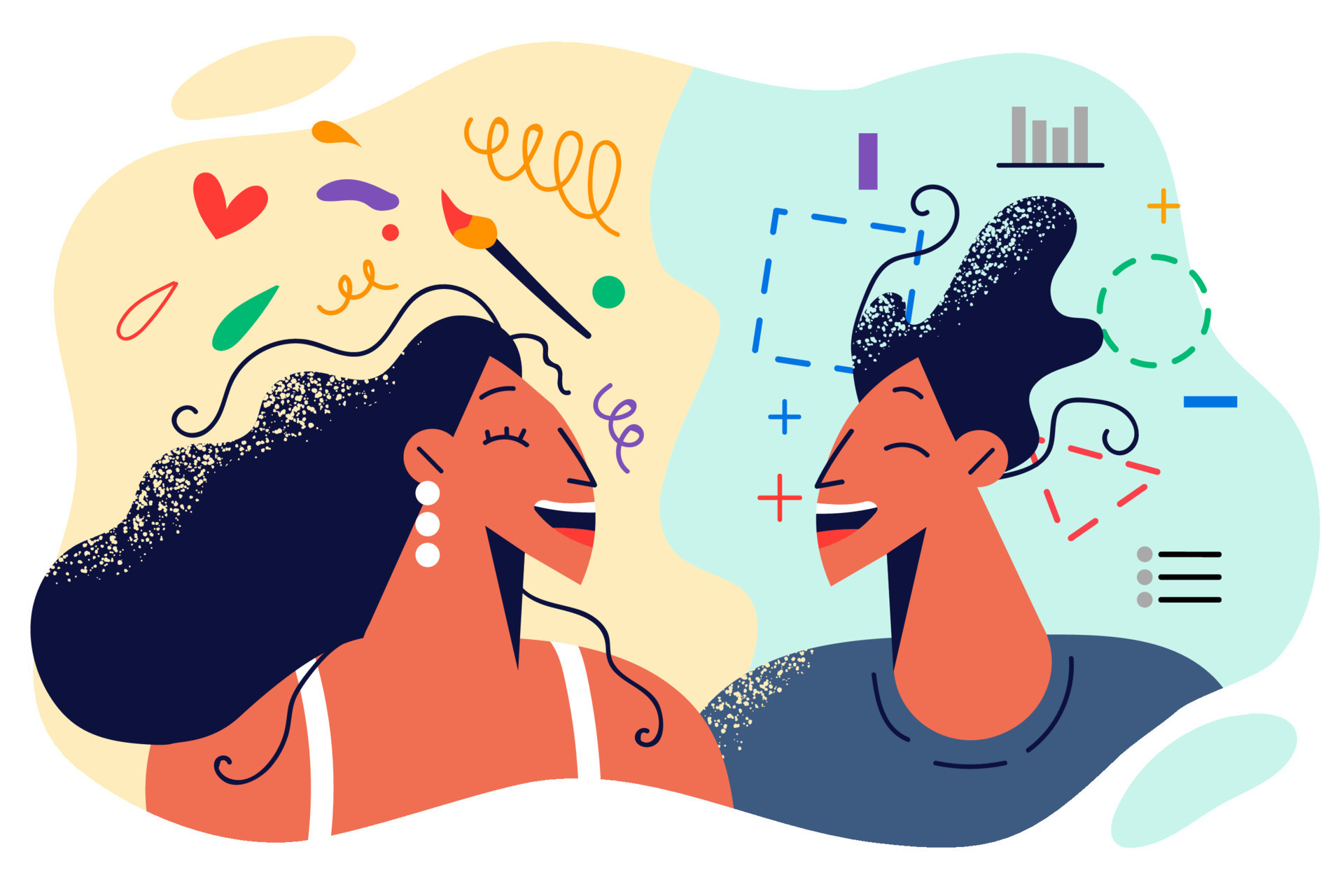 Man and woman different in character and preferences are smiling