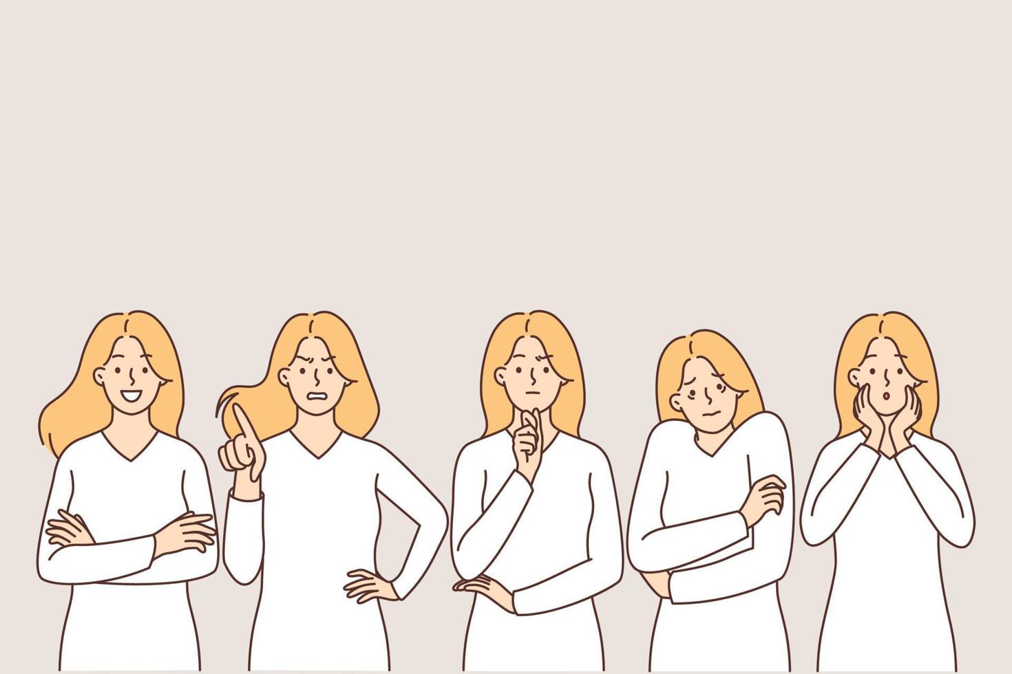 Business woman in different emotions and expressions. Business man in casual office style shows different emotions vector