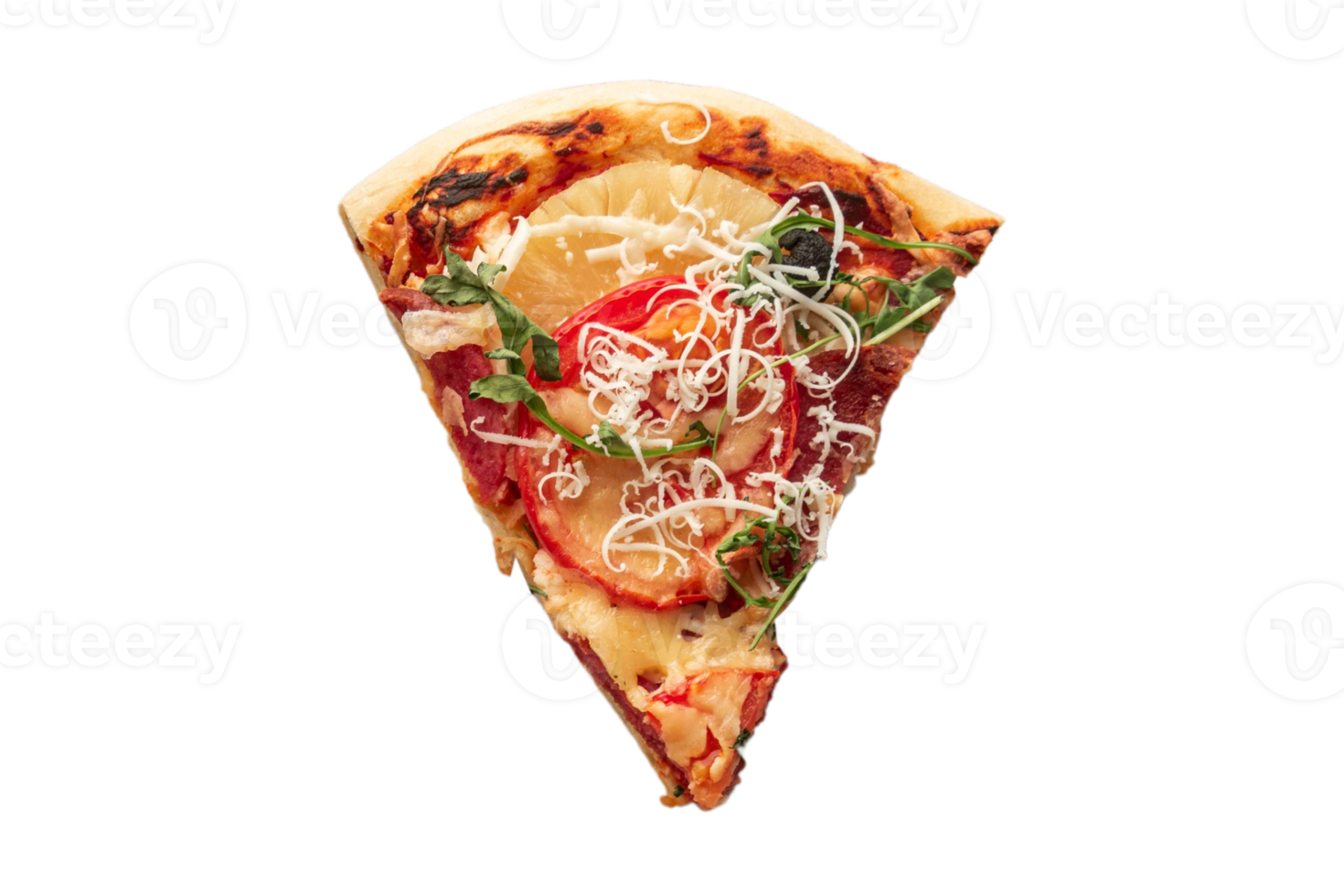 Pizza mit Gemüse und Fleisch isoliert auf ein transparent Hintergrund png