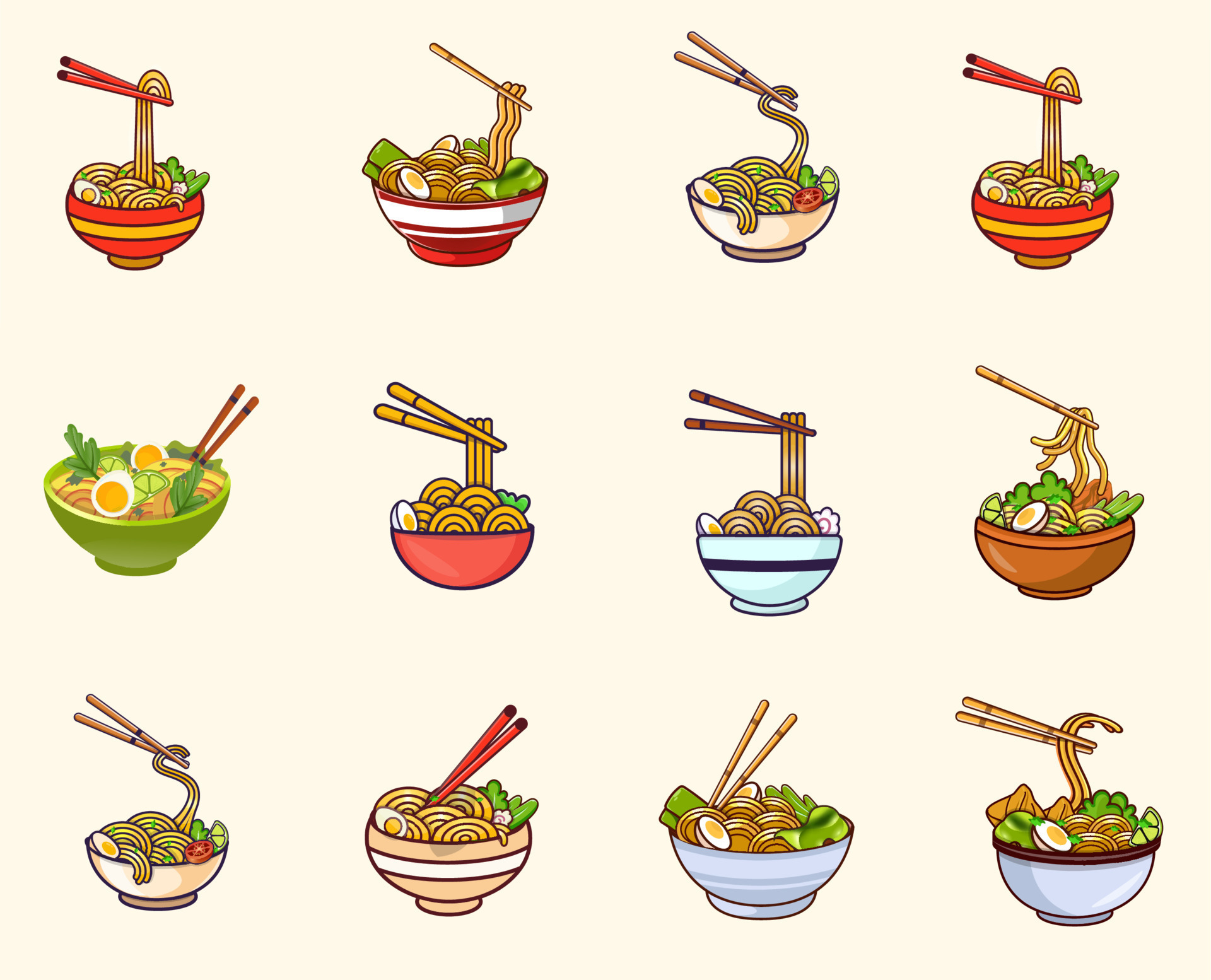 Set delicious and famous food asia Royalty Free Vector Image