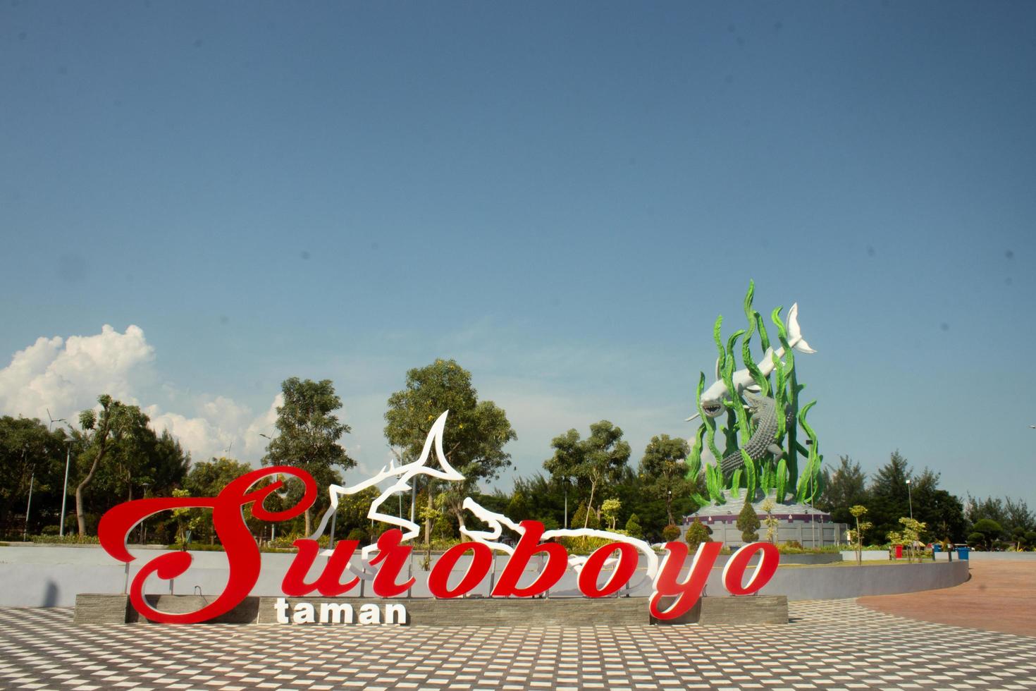 Sign board of Suroboyo Park, an attractive seaside park in Surabaya. photo