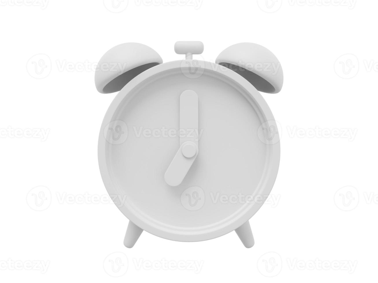 White minimal cartoon alarm clock. 3D rendering. Icon on white background. photo