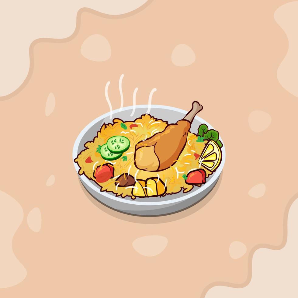 Drawn Delicious Chicken Biryani, And Asian Food Illustrations Vector With Hi-Quality Watercolor. Creative Minimal Biryani Illustrations With Watercolor