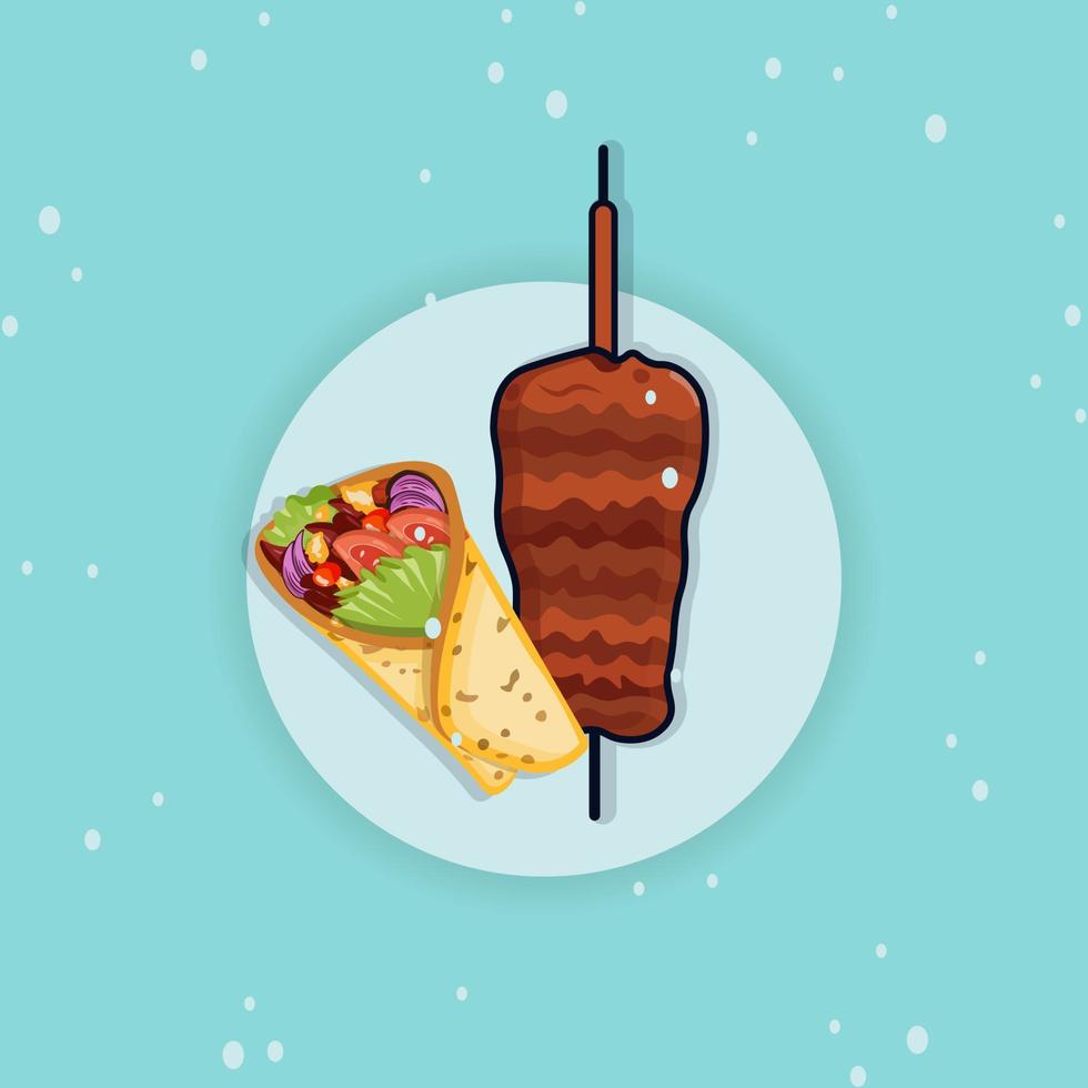 shawarma y donner brocheta vector, moderno Cocinando asiático comida ilustraciones prima diseño. mejor delicioso vector con alta calidad donner brocheta ilustración vector.