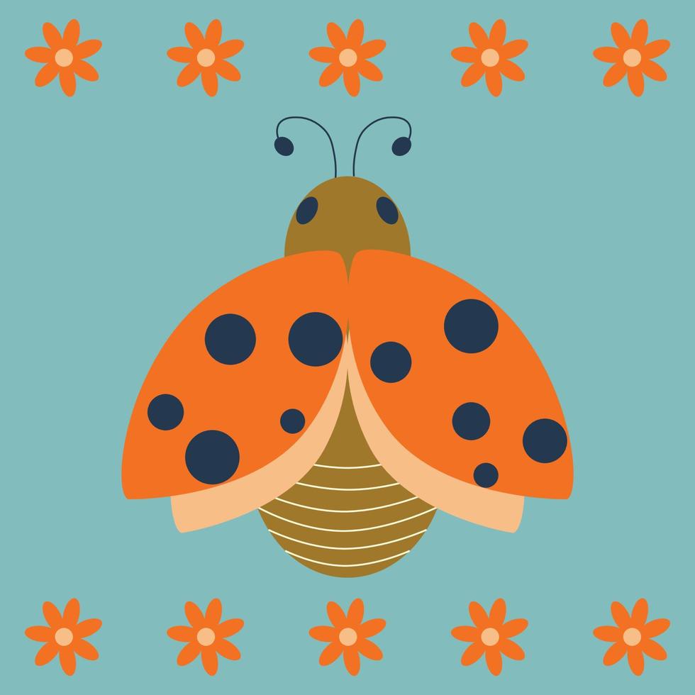 Ladybug with floral ornament. Color vector illustration.