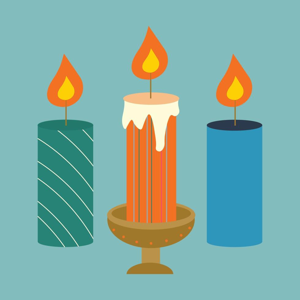 un conjunto de velas, un candelero. color vector ilustración.