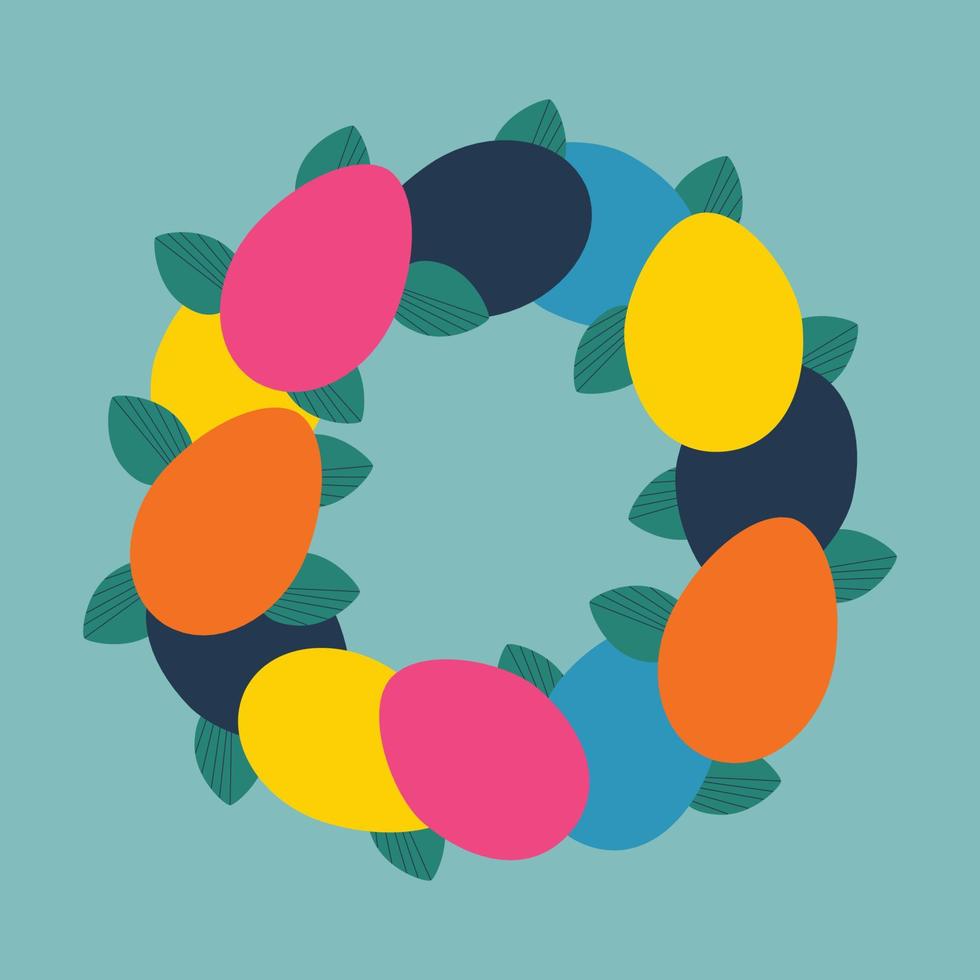 Wreath with Easter eggs and leaves. vector