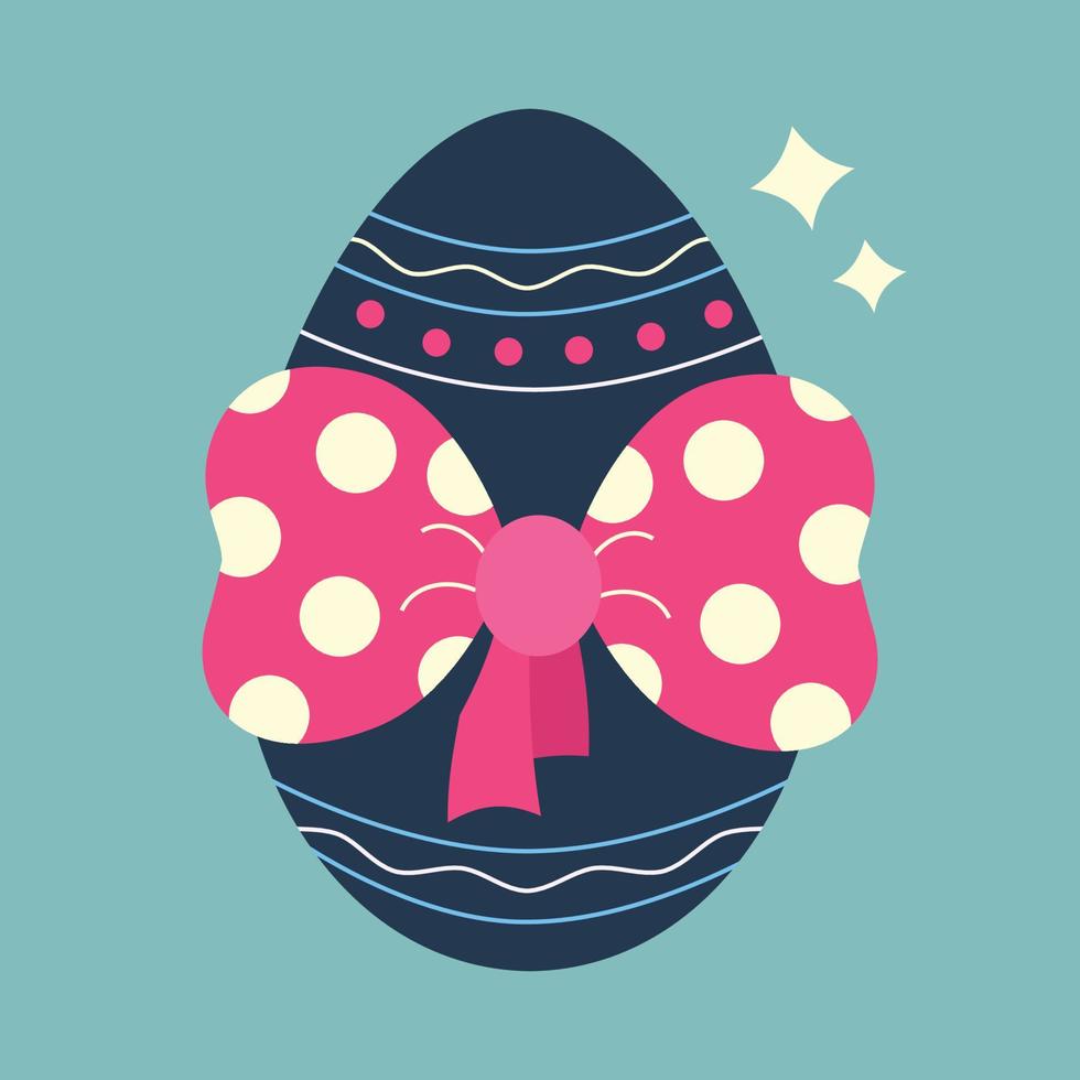 Easter egg with ornament and bow. Color vector illustration.