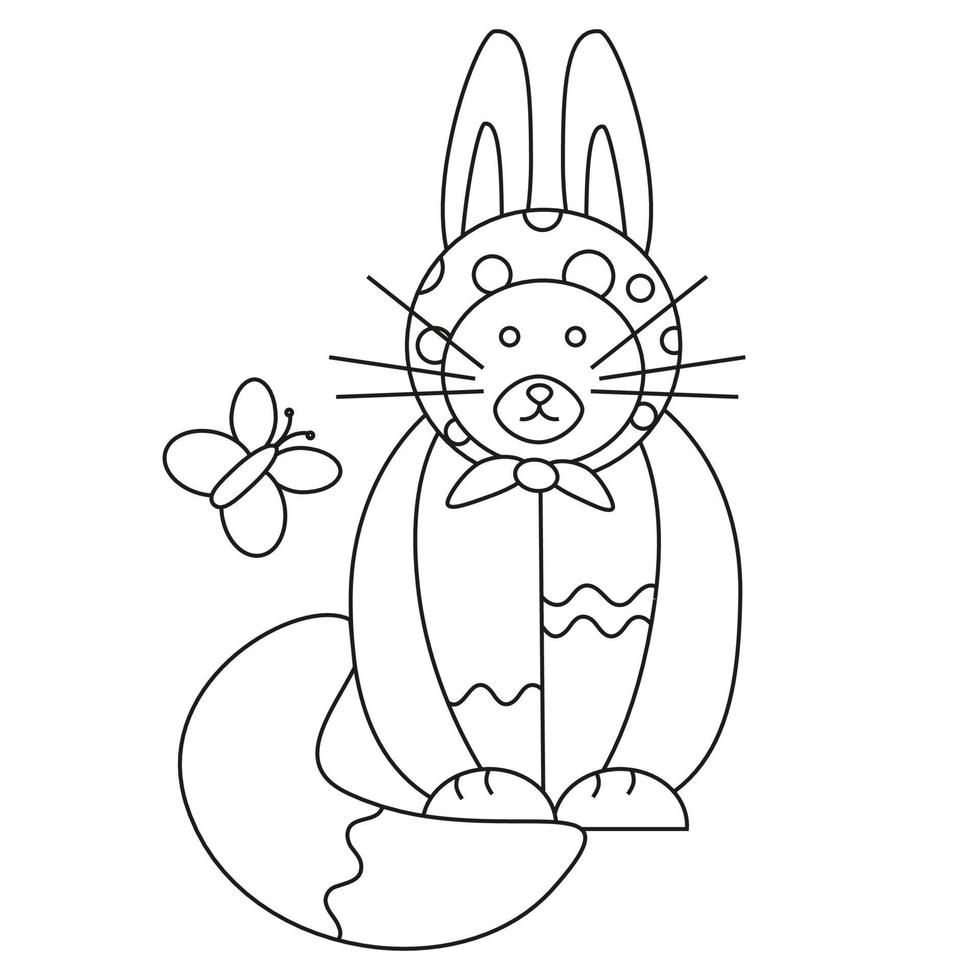 Easter cat with ears of a rabbit, a hare and in a handkerchief. Line art. vector