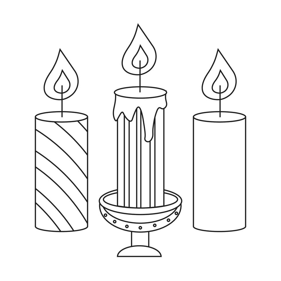 un conjunto de velas, un candelero. línea Arte. vector ilustración.