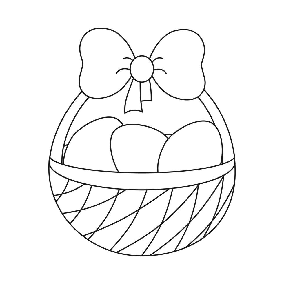 Easter basket with eggs and a bow on the basket. Line art. vector