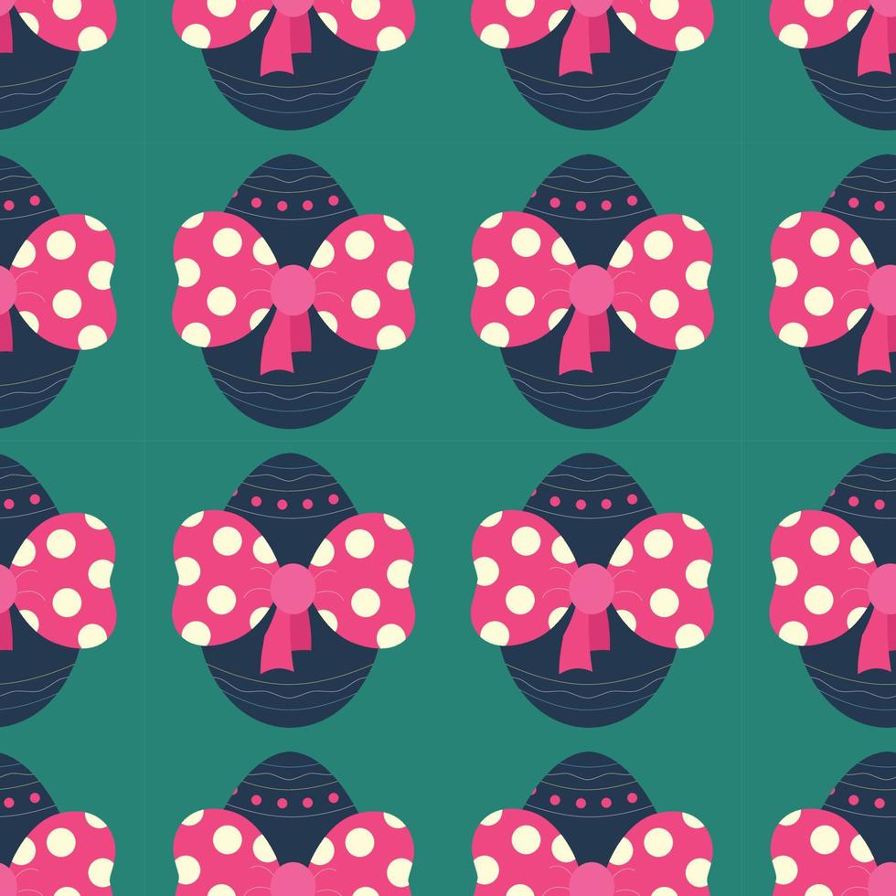 Easter pattern with eggs, bow and ornament. vector