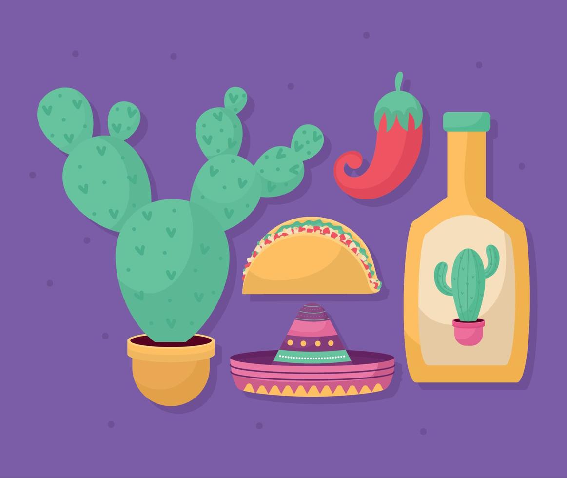 colored mexico icons vector