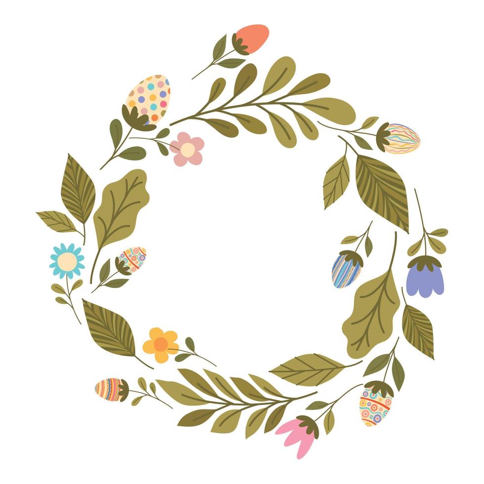 cute flower and eggs in wreath vector