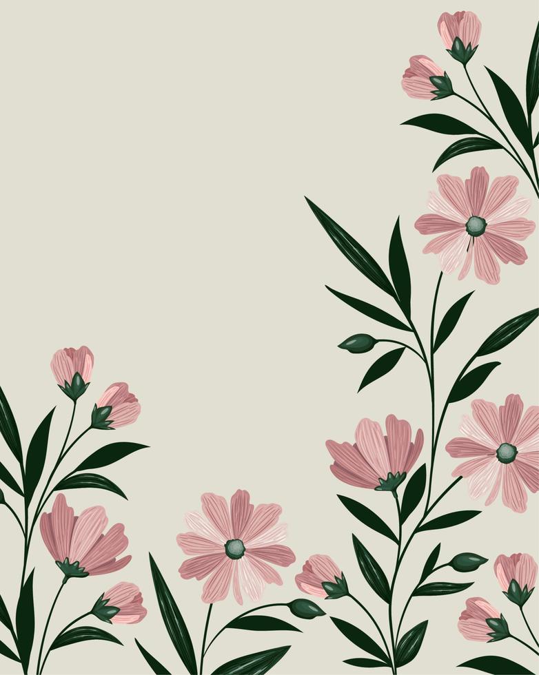 pink flowers card vector