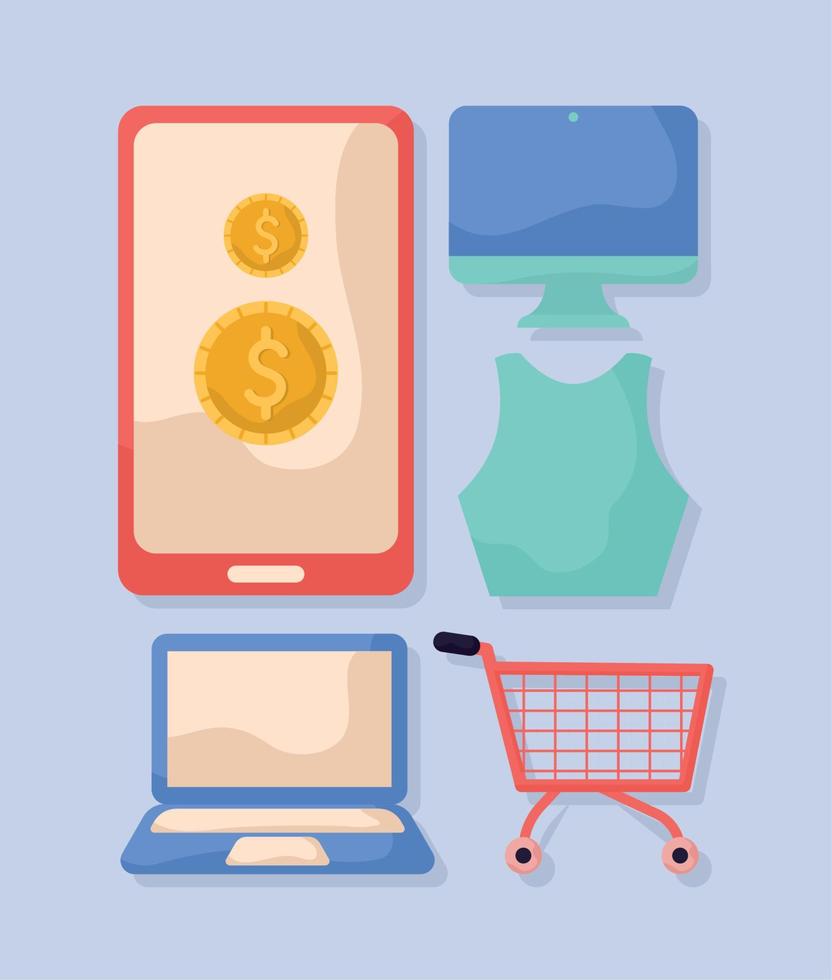 five online shopping items vector