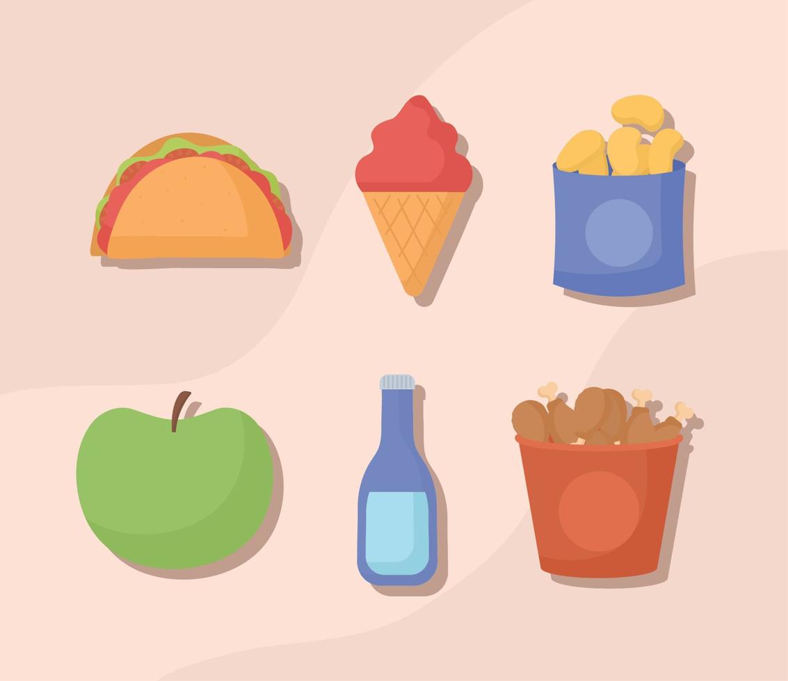 six fast foods vector