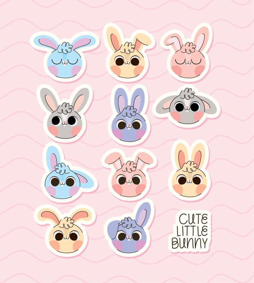 eleven bunnies faces vector
