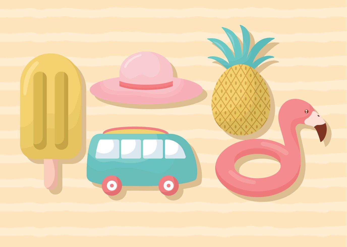 five summer items vector