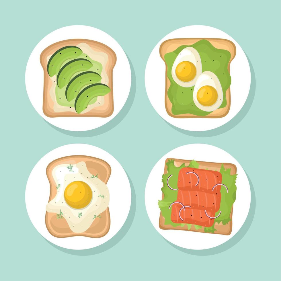 four breakfast toasts vector